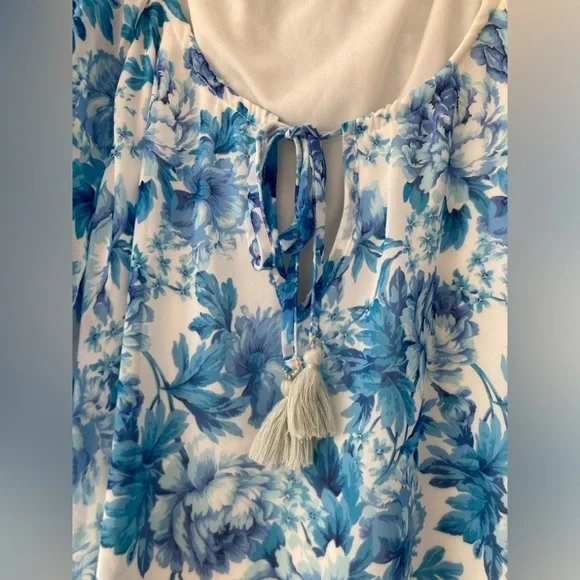 Show Me Your Mumu Juana Tassel Tunic Mini Dress Mother Blues Floral Size Small - Picture 6 of 9
